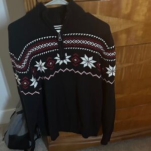 Lands' End Black and Red Zip-Up Sweater